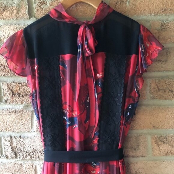 COACH Red horse print lacework chiffon flutter sleeve designer beautif - Picture 11 of 16